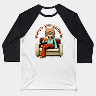 Whiskered Brew - Laid-back Cat Enjoying a Cold One Baseball T-Shirt